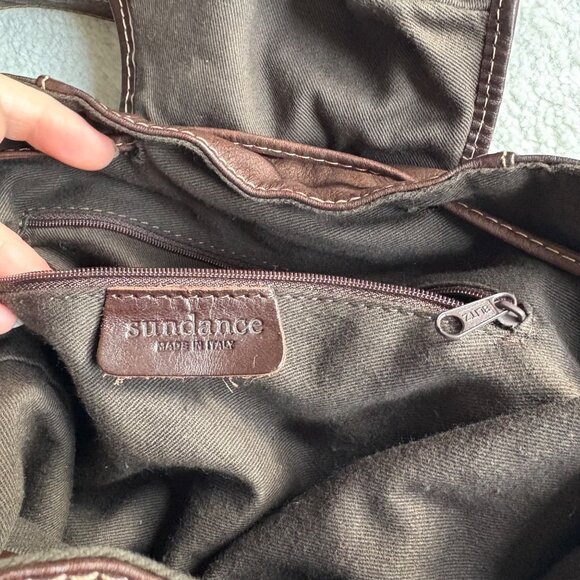 Sundance Italian Leather Backpack Classic Brown Drawstring Rucksack Pockets main image 5
